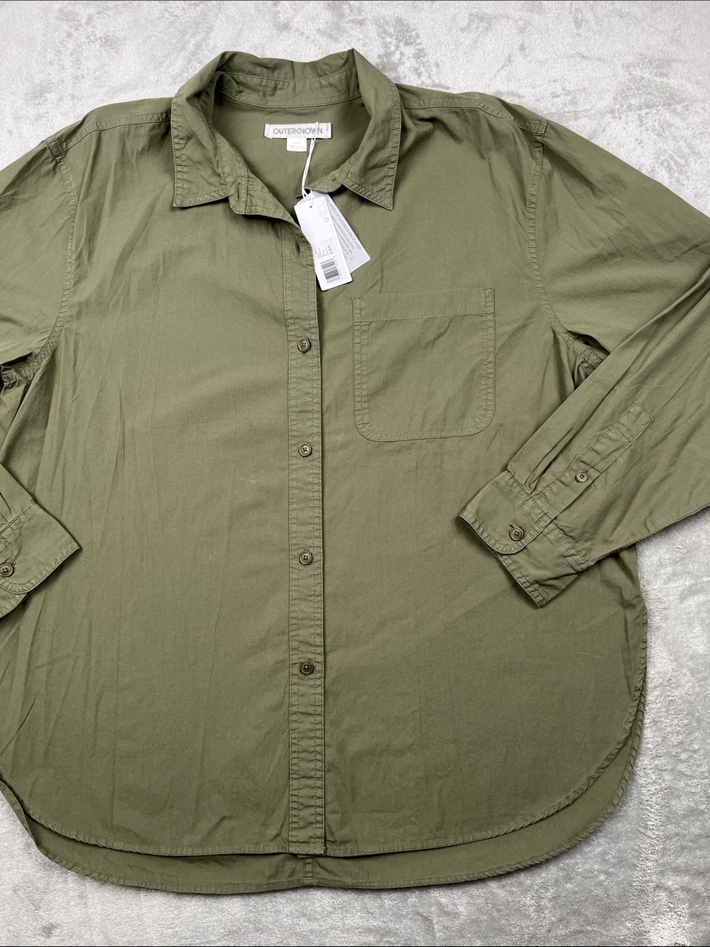 NEW Outerknown XL 100% Organic Cotton Women's Olive Green Button-Up Shirt